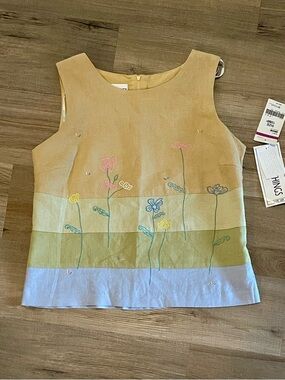Vintage Sleeveless Embroidered Colorblock Top